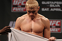 STOCKHOLM, SWEDEN - APRIL 13:  Dennis Siver of Germany weighs in during the official UFC on Fuel TV weigh in event at Ericsson Globe on April 13, 2012 in Stockholm, Sweden.  (Photo by Josh Hedges/Zuffa LLC/Zuffa LLC via Getty Images)