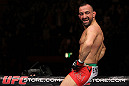STOCKHOLM, SWEDEN - APRIL 14:  Reza Madadi of Sweden reacts after defeating Yoislandy Izquierdo at the UFC on Fuel TV event at Ericsson Globe on April 14, 2012 in Stockholm, Sweden.  (Photo by Josh Hedges/Zuffa LLC/Zuffa LLC via Getty Images)
