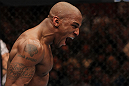 STOCKHOLM, SWEDEN - APRIL 14: (L-R) Francis Carmont reacts to his win over Magnus Cedenblad during their middleweight bout at the UFC on Fuel TV event at Ericsson Globe on April 14, 2012 in Stockholm, Sweden. (Photo by Josh Hedges/Zuffa LLC/Zuffa LLC via Getty Images)