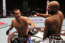 STOCKHOLM, SWEDEN - APRIL 14:  (L-R) Tom DeBlass punches Cyrille Diabate during their light heavyweight bout at the UFC on Fuel TV event at Ericsson Globe on April 14, 2012 in Stockholm, Sweden.  (Photo by Josh Hedges/Zuffa LLC/Zuffa LLC via Getty Images)