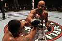 STOCKHOLM, SWEDEN - APRIL 14:  (R-L) Cyrille Diabate punches Tom DeBlass during their light heavyweight bout at the UFC on Fuel TV event at Ericsson Globe on April 14, 2012 in Stockholm, Sweden.  (Photo by Josh Hedges/Zuffa LLC/Zuffa LLC via Getty Images)