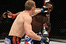 STOCKHOLM, SWEDEN - APRIL 14:  (L-R) James Head punches Papy Abedi during their welterweight bout at the UFC on Fuel TV event at Ericsson Globe on April 14, 2012 in Stockholm, Sweden.  (Photo by Josh Hedges/Zuffa LLC/Zuffa LLC via Getty Images)