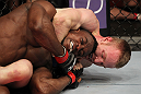 STOCKHOLM, SWEDEN - APRIL 14:  (R-L) James Head secures a rear choke submission to defeating Papy Abedi in a welterweight bout at the UFC on Fuel TV event at Ericsson Globe on April 14, 2012 in Stockholm, Sweden.  (Photo by Josh Hedges/Zuffa LLC/Zuffa LLC via Getty Images)