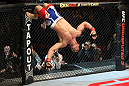 STOCKHOLM, SWEDEN - APRIL 14:  Brad Pickett reacts after defeating Damacio Page in a bantamweight bout at the UFC on Fuel TV event at Ericsson Globe on April 14, 2012 in Stockholm, Sweden.  (Photo by Josh Hedges/Zuffa LLC/Zuffa LLC via Getty Images)