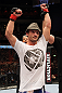 STOCKHOLM, SWEDEN - APRIL 14:  Brad Pickett reacts after defeating Damacio Page in a bantamweight bout at the UFC on Fuel TV event at Ericsson Globe on April 14, 2012 in Stockholm, Sweden.  (Photo by Josh Hedges/Zuffa LLC/Zuffa LLC via Getty Images)