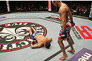 STOCKHOLM, SWEDEN - APRIL 14:  Siyar Bahadurzada stands over Paulo Thiago after knocking him out with a punch during their welterweight bout at the UFC on Fuel TV event at Ericsson Globe on April 14, 2012 in Stockholm, Sweden.  (Photo by Josh Hedges/Zuffa LLC/Zuffa LLC via Getty Images)