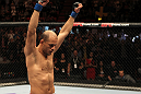 STOCKHOLM, SWEDEN - APRIL 14: Siyar Bahadurzada reacts to his win over Paulo Thiago at the UFC on Fuel TV event at Ericsson Globe on April 14, 2012 in Stockholm, Sweden. (Photo by Josh Hedges/Zuffa LLC/Zuffa LLC via Getty Images)