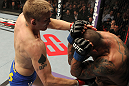 STOCKHOLM, SWEDEN - APRIL 14:  (L-R) Alexander Gustafsson punches Thiago Silva during their light heavyweight bout at the UFC on Fuel TV event at Ericsson Globe on April 14, 2012 in Stockholm, Sweden.  (Photo by Josh Hedges/Zuffa LLC/Zuffa LLC via Getty Images)