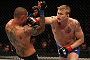 STOCKHOLM, SWEDEN - APRIL 14:  (R-L) Alexander Gustafsson punches Thiago Silva during their light heavyweight bout at the UFC on Fuel TV event at Ericsson Globe on April 14, 2012 in Stockholm, Sweden.  (Photo by Josh Hedges/Zuffa LLC/Zuffa LLC via Getty Images)
