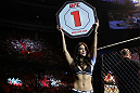 STOCKHOLM, SWEDEN - APRIL 14:  UFC Octagon Girl Arianny Celeste introduces round one before the Pickett v Page bout at the UFC on Fuel TV event at Ericsson Globe on April 14, 2012 in Stockholm, Sweden.  (Photo by Josh Hedges/Zuffa LLC/Zuffa LLC via Getty Images)