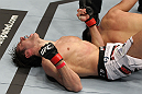 STOCKHOLM, SWEDEN - APRIL 14:  Simeon Thoresen reacts after defeating Besam Yousef by submission during their welterweight bout at the UFC on Fuel TV event at Ericsson Globe on April 14, 2012 in Stockholm, Sweden.  (Photo by Josh Hedges/Zuffa LLC/Zuffa LLC via Getty Images)