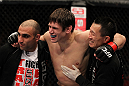 STOCKHOLM, SWEDEN - APRIL 14:  Simeon Thoresen reacts after defeating Besam Yousef by submission during their welterweight bout at the UFC on Fuel TV event at Ericsson Globe on April 14, 2012 in Stockholm, Sweden.  (Photo by Josh Hedges/Zuffa LLC/Zuffa LLC via Getty Images)