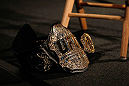 ATLANTA, GA - APRIL 18:  Jon Jones' Light Heavyweight Championship belt is seen prior to the press conference for his UFC 145 bout against Rashad Evans at Park Tavern on April 18, 2012 in Atlanta, Georgia.  (Photo by Kevin C. Cox/Zuffa LLC/Zuffa LLC via Getty Images)