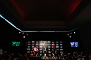 ATLANTA, GA - APRIL 18:  Jon Jones and Rashad Evans converse with the media during the press conference for their UFC 145 bout at Park Tavern on April 18, 2012 in Atlanta, Georgia.  (Photo by Kevin C. Cox/Zuffa LLC/Zuffa LLC via Getty Images)