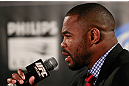 ATLANTA, GA - APRIL 18:  Rashad Evans converses with the media during the press conference for his UFC 145 bout against Jon Jones at Park Tavern on April 18, 2012 in Atlanta, Georgia.  (Photo by Kevin C. Cox/Zuffa LLC/Zuffa LLC via Getty Images)