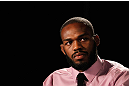 ATLANTA, GA - APRIL 18:  Jon Jones converses with the media during the press conference for his UFC 145 bout against Rashad Evans at Park Tavern on April 18, 2012 in Atlanta, Georgia.  (Photo by Kevin C. Cox/Zuffa LLC/Zuffa LLC via Getty Images)