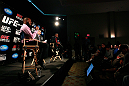 ATLANTA, GA - APRIL 18:  Jon Jones and Rashad Evans converse with the media during the press conference for their UFC 145 bout at Park Tavern on April 18, 2012 in Atlanta, Georgia.  (Photo by Kevin C. Cox/Zuffa LLC/Zuffa LLC via Getty Images)