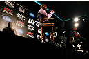 ATLANTA, GA - APRIL 18:  Jon Jones and Rashad Evans converse with the media during the press conference for their UFC 145 bout at Park Tavern on April 18, 2012 in Atlanta, Georgia.  (Photo by Kevin C. Cox/Zuffa LLC/Zuffa LLC via Getty Images)