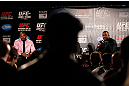 ATLANTA, GA - APRIL 18:  Jon Jones and Rashad Evans converse with the media during the press conference for the UFC 145 bout between Jones v Evans at Park Tavern on April 18, 2012 in Atlanta, Georgia.  (Photo by Kevin C. Cox/Zuffa LLC/Zuffa LLC via Getty Images)