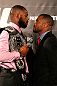 ATLANTA, GA - APRIL 18:  Jon Jones and Rashad Evans square off during the press conference for their UFC 145 between Jones v Evans at Park Tavern on April 18, 2012 in Atlanta, Georgia.  (Photo by Kevin C. Cox/Zuffa LLC/Zuffa LLC via Getty Images)
