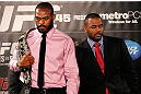 ATLANTA, GA - APRIL 18:  Jon Jones and Rashad Evans square off during the press conference for their UFC 145 bout at Park Tavern on April 18, 2012 in Atlanta, Georgia.  (Photo by Kevin C. Cox/Zuffa LLC/Zuffa LLC via Getty Images)