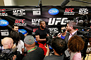 ATLANTA, GA - APRIL 19:  Jon Jones speaks with the media after his UFC 145 open workouts at GSU Sports Arena on April 19, 2012 in Atlanta, Georgia.  (Photo by Kevin C. Cox/Zuffa LLC/Zuffa LLC via Getty Images)