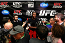 ATLANTA, GA - APRIL 19:  Jon Jones speaks with the media after his UFC 145 open workouts at GSU Sports Arena on April 19, 2012 in Atlanta, Georgia.  (Photo by Kevin C. Cox/Zuffa LLC/Zuffa LLC via Getty Images)