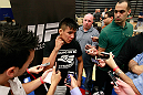 ATLANTA, GA - APRIL 19:  Miguel Angel Torres converses with media during UFC 145 open workouts at GSU Sports Arena on April 19, 2012 in Atlanta, Georgia.  (Photo by Kevin C. Cox/Zuffa LLC/Zuffa LLC via Getty Images)