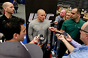 ATLANTA, GA - APRIL 19:  Georges St-Pierre of Canada speaks to the media during UFC 145 open workouts at GSU Sports Arena on April 19, 2012 in Atlanta, Georgia.  (Photo by Kevin C. Cox/Zuffa LLC/Zuffa LLC via Getty Images)