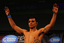 ATLANTA, GA - APRIL 20:  Lightweight fighter Efrain Escudero weighs in for his fight against Mac Danzig during the UFC 145 official weigh in at Fox Theatre on April 20, 2012 in Atlanta, Georgia.  (Photo by Al Bello/Zuffa LLC/Zuffa LLC via Getty Images)