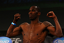 ATLANTA, GA - APRIL 20:  Lightweight fighter Anthony Njokuani weighs in for his bout against John Makdessi during the UFC 145 official weigh in at Fox Theatre on April 20, 2012 in Atlanta, Georgia.  (Photo by Al Bello/Zuffa LLC/Zuffa LLC via Getty Images)