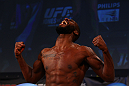 ATLANTA, GA - APRIL 20:  Light Heavyweight fighter Jon Jones weighs in for his bout with Rashad Evans during the UFC 145 official weigh in at Fox Theatre on April 20, 2012 in Atlanta, Georgia.  (Photo by Al Bello/Zuffa LLC/Zuffa LLC via Getty Images)
