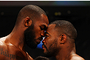ATLANTA, GA - APRIL 20:  Jon Jones (L) and Rashad Evans face off during the UFC 145 official weigh in at Fox Theatre on April 20, 2012 in Atlanta, Georgia.  (Photo by Al Bello/Zuffa LLC/Zuffa LLC via Getty Images)
