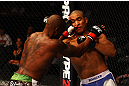 ATLANTA, GA - APRIL 21:  Marcus Brimage (L) and Maximo Blanco exchange blows during their featherweight bout for UFC 145 at Philips Arena on April 21, 2012 in Atlanta, Georgia.  (Photo by Al Bello/Zuffa LLC/Zuffa LLC via Getty Images)