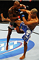 ATLANTA, GA - APRIL 21:  Marcus Brimage (L) and Maximo Blanco fight during their featherweight bout for UFC 145 at Philips Arena on April 21, 2012 in Atlanta, Georgia.  (Photo by Al Bello/Zuffa LLC/Zuffa LLC via Getty Images)