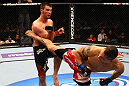 ATLANTA, GA - APRIL 21:  Chris Clements kicks Keith Wisniewski (L) during their welterweight bout for UFC 145 at Philips Arena on April 21, 2012 in Atlanta, Georgia.  (Photo by Al Bello/Zuffa LLC/Zuffa LLC via Getty Images)