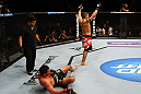 ATLANTA, GA - APRIL 21:  Chris Clements (R) celebrates as Keith Wisniewsk looks on during their welterweight bout for UFC 145 at Philips Arena on April 21, 2012 in Atlanta, Georgia.  (Photo by Al Bello/Zuffa LLC/Zuffa LLC via Getty Images)