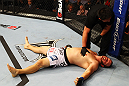 ATLANTA, GA - APRIL 21:  Chad Griggs lays on the mat after tapping out during his heavyweight bout against Travis Browne for UFC 145 at Philips Arena on April 21, 2012 in Atlanta, Georgia.  (Photo by Al Bello/Zuffa LLC/Zuffa LLC via Getty Images)