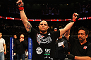 ATLANTA, GA - APRIL 21: Travis Browne celebrates defeating Chad Griggs by tap out from an arm triangle during their heavyweight bout for UFC 145 at Philips Arena on April 21, 2012 in Atlanta, Georgia. (Photo by Al Bello/Zuffa LLC/Zuffa LLC via Getty Images)