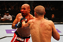 ATLANTA, GA - APRIL 21:  Mark Hominick (R) punches Eddie Yagin during their featherweight bout for UFC 145 at Philips Arena on April 21, 2012 in Atlanta, Georgia.  (Photo by Al Bello/Zuffa LLC/Zuffa LLC via Getty Images)
