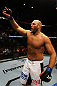 ATLANTA, GA - APRIL 21:  Ben Rothwell celebrates defeating Brendan Schaub by TKO during their heavyweight bout for UFC 145 at Philips Arena on April 21, 2012 in Atlanta, Georgia.  (Photo by Al Bello/Zuffa LLC/Zuffa LLC via Getty Images)
