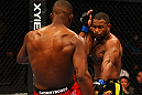 ATLANTA, GA - APRIL 21:  Jon Jones (L) kicks Rashad Evans during their light heavyweight title bout for UFC 145 at Philips Arena on April 21, 2012 in Atlanta, Georgia.  (Photo by Al Bello/Zuffa LLC/Zuffa LLC via Getty Images)
