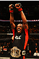 ATLANTA, GA - APRIL 21:  Jon Jones celebrates defeating Rashad Evans by unanimous decision in their light heavyweight title bout for UFC 145 at Philips Arena on April 21, 2012 in Atlanta, Georgia.  (Photo by Al Bello/Zuffa LLC/Zuffa LLC via Getty Images)