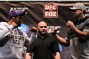 NEW YORK, NY - MAY 03:  (L-R) Middleweight opponents Rousimar Palhares and Alan Belcher face off during the UFC on FOX pre-fight press conference at Beacon Theatre on May 3, 2012 in New York City.  (Photo by Josh Hedges/Zuffa LLC/Zuffa LLC via Getty Images)