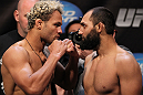 EAST RUTHERFORD, NJ - MAY 04:  (L-R) Welterweight opponents Josh Koscheck and Johny Hendricks face off after weighing in during the UFC on FOX official weigh in at Izod Center on May 4, 2012 in East Rutherford, New Jersey.  (Photo by Josh Hedges/Zuffa LLC/Zuffa LLC via Getty Images)