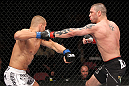 EAST RUTHERFORD, NJ - MAY 05:  Karlos Vemola (L) and Mike Massenzio (R) fight during thier Middleweight bout at Izod Center on May 5, 2012 in East Rutherford, New Jersey.  (Photo by Josh Hedges/Zuffa LLC/Zuffa LLC via Getty Images)