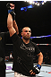 EAST RUTHERFORD, NJ - MAY 05:  Karlos Vemola celebrates after defeating Mike Massenzio in thier Middleweight bout at Izod Center on May 5, 2012 in East Rutherford, New Jersey.  (Photo by Josh Hedges/Zuffa LLC/Zuffa LLC via Getty Images)