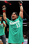 EAST RUTHERFORD, NJ - MAY 05:  Louis Gaudinot celebrates after defeating John Lineker during thier Flyweight bout at Izod Center on May 5, 2012 in East Rutherford, New Jersey.  (Photo by Josh Hedges/Zuffa LLC/Zuffa LLC via Getty Images)