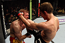 EAST RUTHERFORD, NJ - MAY 05:  John Hathaway(R) knees Pascal Krauss (L) in the face during thier Welterweight bout at Izod Center on May 5, 2012 in East Rutherford, New Jersey.  (Photo by Josh Hedges/Zuffa LLC/Zuffa LLC via Getty Images)