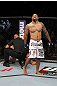 EAST RUTHERFORD, NJ - MAY 05:  Lavar Johnson celebrates after defeating Pat Barry in thier Heavyweight bout at Izod Center on May 5, 2012 in East Rutherford, New Jersey.  (Photo by Josh Hedges/Zuffa LLC/Zuffa LLC via Getty Images)